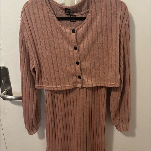 SHEIN Dresses & Skirts - SHEIN Ribbed Knit Dress Set in Dusty Pink